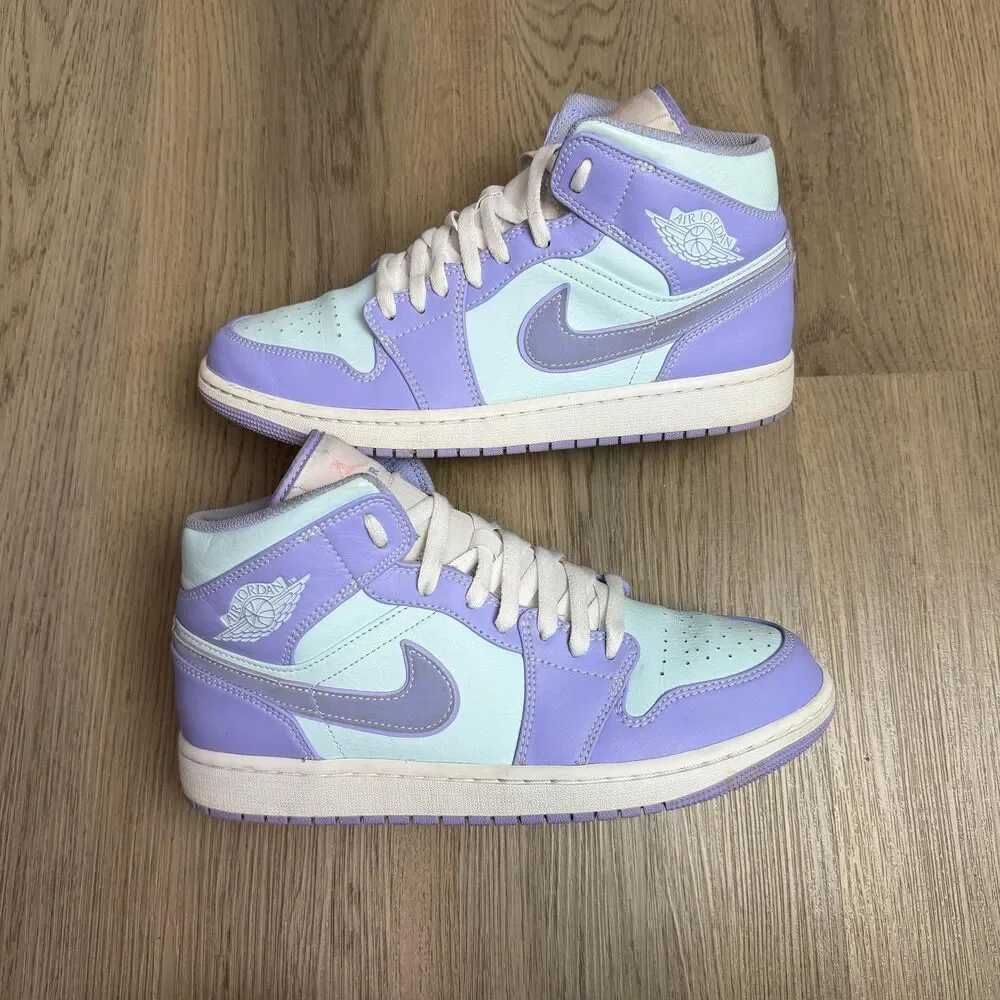 Jordan 1 Mid Shoes Mens Size 9.5 Purple Mint Colorblock Basketball 554724-500